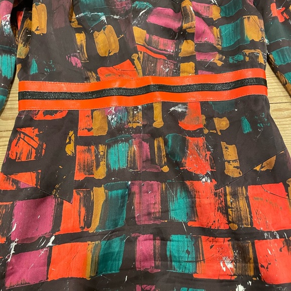 Milly Multicolor black and orange dress with patent leather waist band 100% silk - Picture 2 of 7